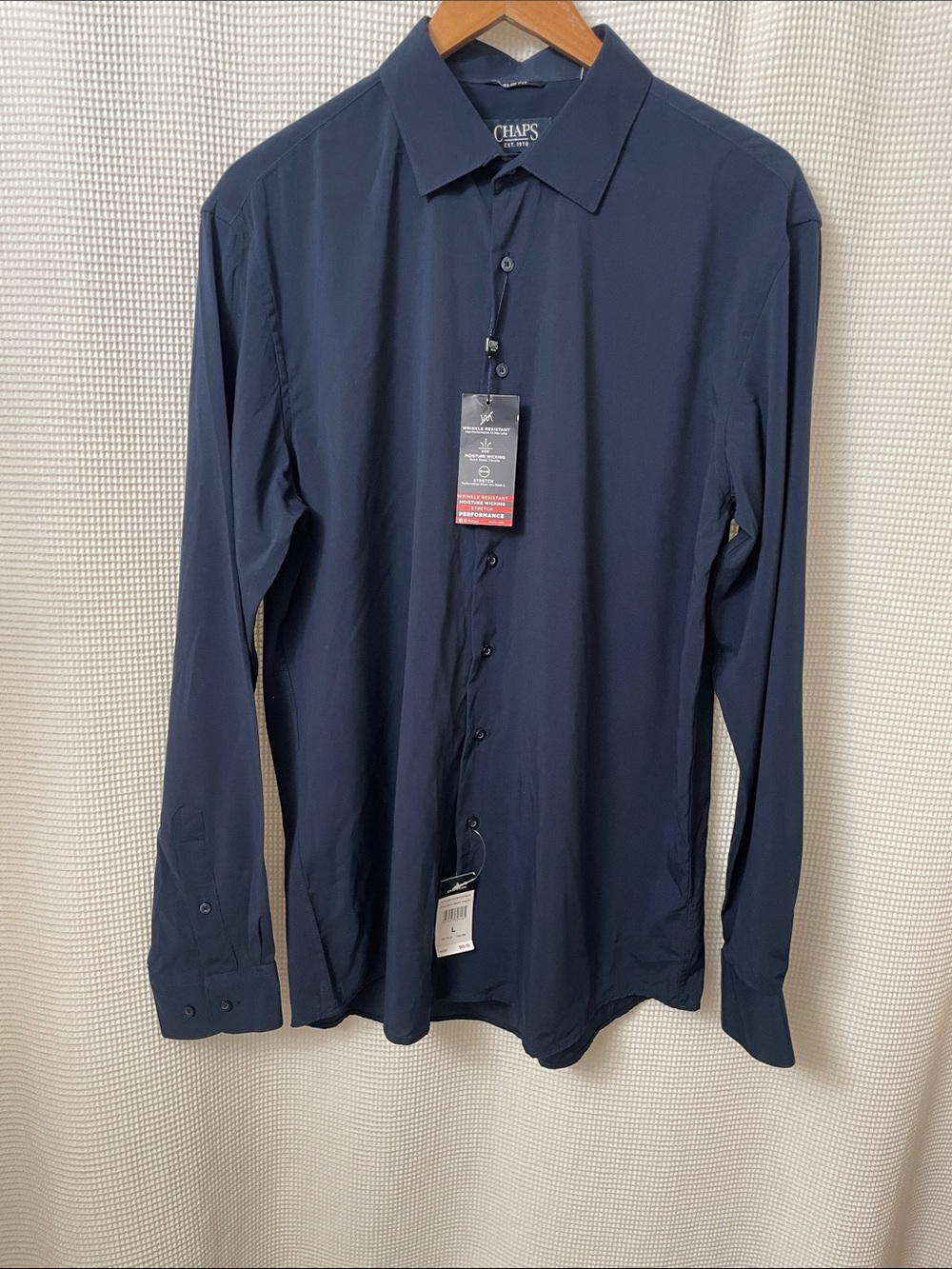 Chaps Men's Navy Long-Sleeve Performance Dress Shirt